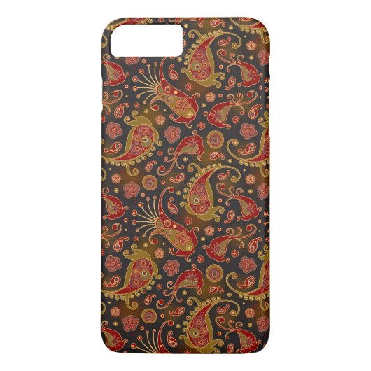 Donkerrood en goud paisleypatroon Case-Mate iPhone case (Achterkant)