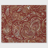 Donkerrood en goudflora Paisley Cadeaupapier (Vlak)