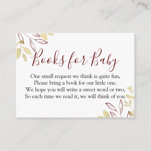 Donkerrood- en goudfolieboekaanvraag Baby shower Informatiekaartje (Voorkant)