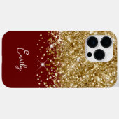 Donkerrood en goudglitter glam Case-Mate iPhone case (Achterkant (horizontaal))