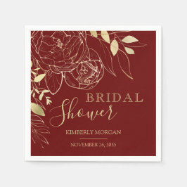 Donkerrood en goudhoudend Floral Vrijgezellenfeest Servet