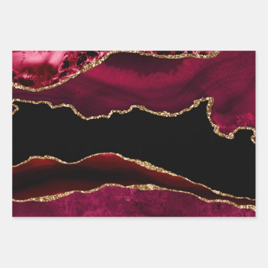 Donkerrood en goudkleurig kiezelgrijs inpakpapier vel (Voorkant 3)