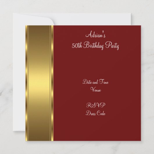 Donkerrood en goudvormig - 50ste verjaardag van de kaart (Achterkant)