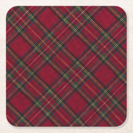 Donkerrood en groen kerstplaid kartonnen onderzetters