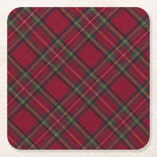 Donkerrood en groen kerstplaid kartonnen onderzetters (Voorkant)