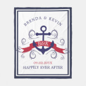 Donkerrood en marineblauw nautisch anker fleece deken (Voorkant)