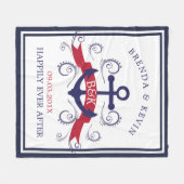 Donkerrood en marineblauw nautisch anker fleece deken (Voorkant (Horizontaal))