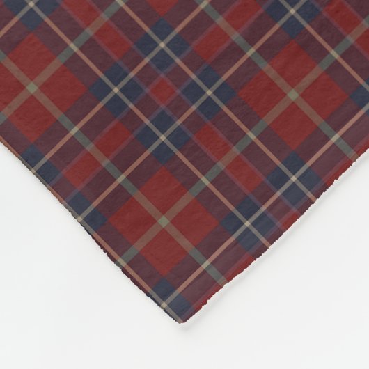 Donkerrood en marineblauw rustiek geruite fleece deken (Hoek)