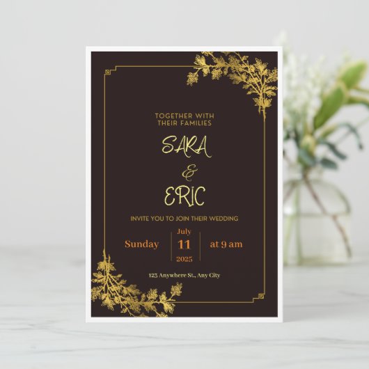 Donkerrood en Oranje esthetische bruiloft uitnodig Kaart (Staand voorkant)