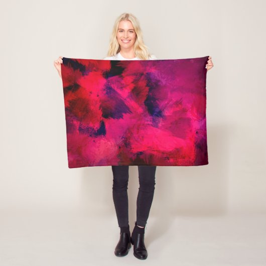 Donkerrood en Paars vet en modern Abstract Fleece Deken (In situ)