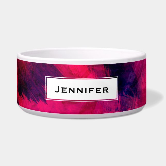 Donkerrood en Paars vet en modern Abstract Voerbakje (Voorkant)