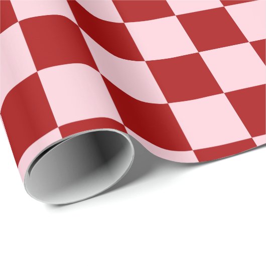Donkerrood en Pastel Roze Checkerboard Cadeaupapier (Rol Hoek)