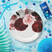 Donkerrood en roze Floral Greenery White Wedding Papieren Bordje (Feest)