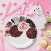 Donkerrood en roze Floral Greenery White Wedding Papieren Bordje (Feest)