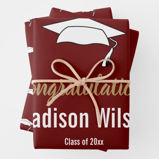 Donkerrood en wit Afstuderen Gefeliciteerd Inpakpapier Vel (In situ)