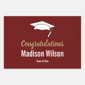 Donkerrood en wit Afstuderen Gefeliciteerd Inpakpapier Vel (Voorkant)