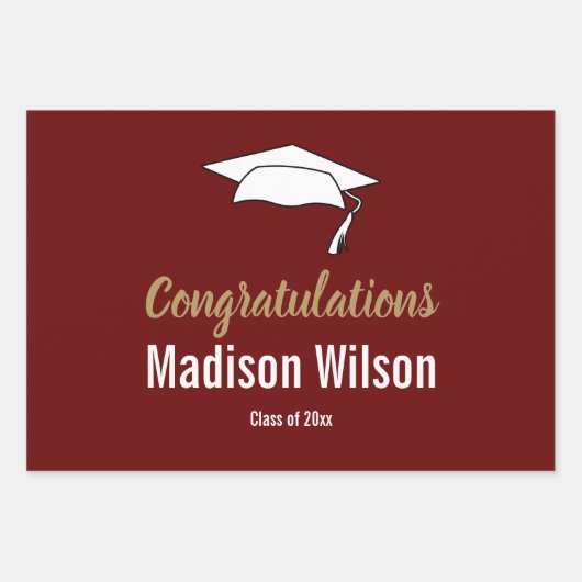Donkerrood en wit Afstuderen Gefeliciteerd Inpakpapier Vel (Voorkant)
