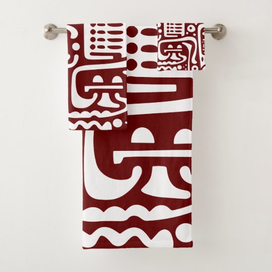 Donkerrood en wit doodles 1 van 4 bad handdoek (Insitu)