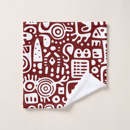 Donkerrood en wit doodles 1 van 4 bad handdoek (Wasdoekje)