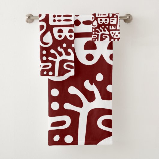 Donkerrood en wit doodles 2 van 4 bad handdoek (Insitu)