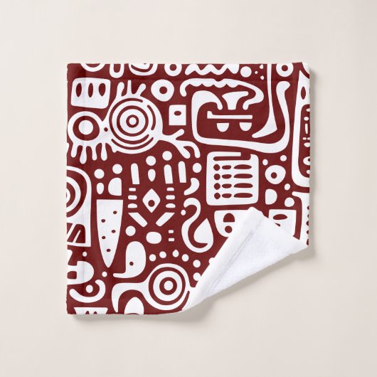 Donkerrood en wit doodles 2 van 4 bad handdoek (Wasdoekje)