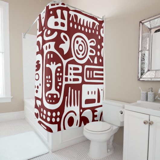 Donkerrood en wit doodles 2 van 4 douchegordijn (In situ)