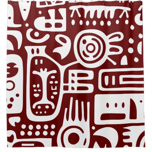 Donkerrood en wit doodles 2 van 4 douchegordijn (Voorkant)