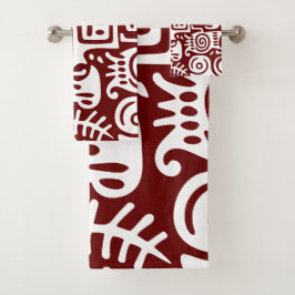 Donkerrood en wit doodles 4 van 4 bad handdoek