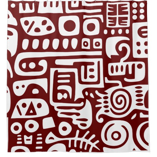 Donkerrood en wit doodles 4 van 4 douchegordijn (Voorkant)