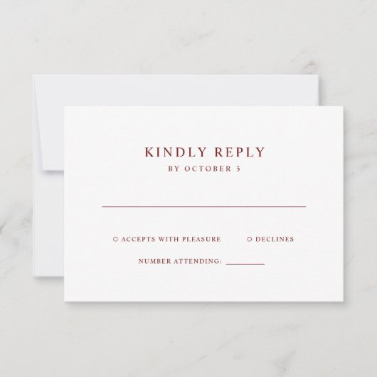 Donkerrood en wit eenvoudig elegant tekst | Trouwe RSVP Kaartje (Voorkant)