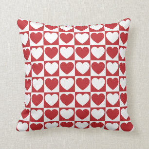 Donkerrood en wit gevarieerd patroon met hart kussen