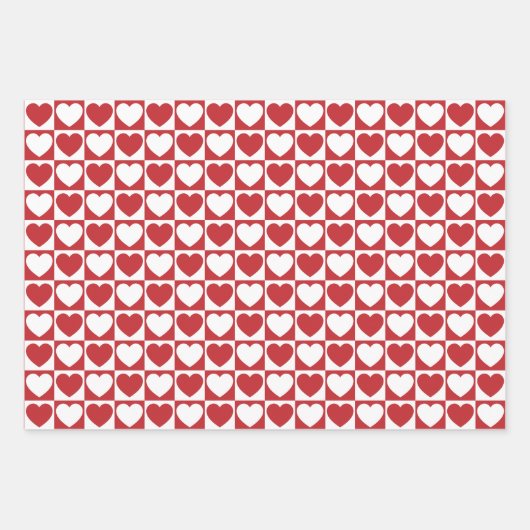Donkerrood en wit hart inpakpapier vel (Voorkant)