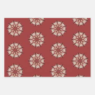 Donkerrood en wit Noors Rosemaling bloemmotief  Inpakpapier Vel