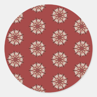 Donkerrood en wit Noors Rosemaling bloemmotief Ronde Sticker