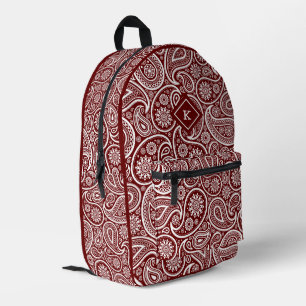 Donkerrood en wit paisley patroon monogram bedrukte rugzak