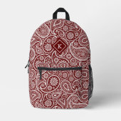 Donkerrood en wit paisley patroon monogram bedrukte rugzak (Voorkant)