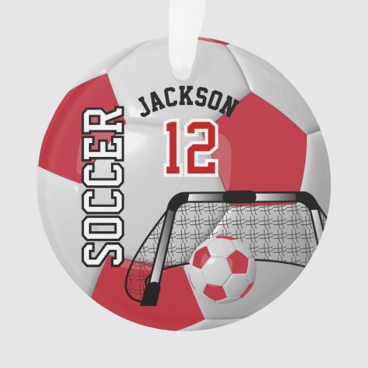 Donkerrood en wit Personaliseer Voetbal Ornament (voorkant)