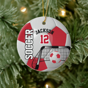 Donkerrood en wit Voetbal Keramisch Ornament