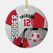 Donkerrood en wit Voetbal Keramisch Ornament (Voorkant)
