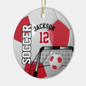 Donkerrood en wit Voetbal Keramisch Ornament (Links)