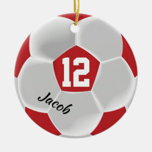 Donkerrood en wit Voetbal Keramisch Ornament
