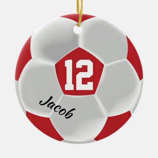 Donkerrood en wit Voetbal Keramisch Ornament (Voorkant)
