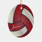 Donkerrood en wit Volleybal personaliseren Keramisch Ornament (Rechts)