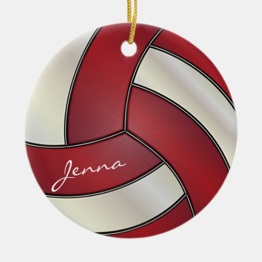 Donkerrood en wit Volleybal personaliseren Keramisch Ornament (Voorkant)