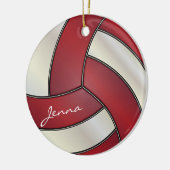Donkerrood en wit Volleybal personaliseren Keramisch Ornament (Links)