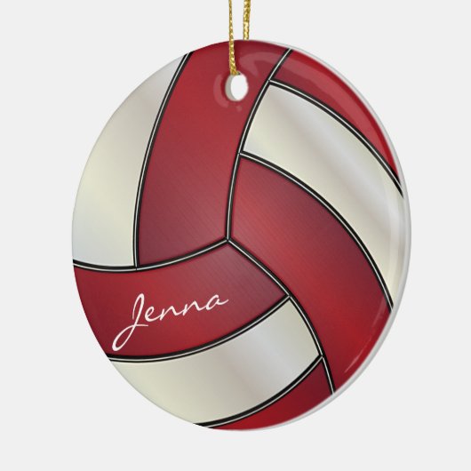 Donkerrood en wit Volleybal personaliseren Keramisch Ornament (Links)