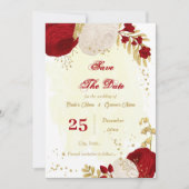 donkerrood en witte bloemen goud botanisch save the date (Voorkant)