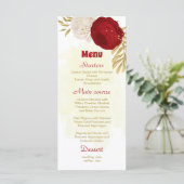 donkerrood en witte bloemen goud botanische bruilo menu (Staand voorkant)