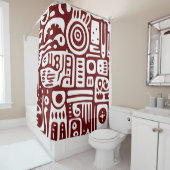 Donkerrood en witte doodles 3 van 4 douchegordijn (In situ)