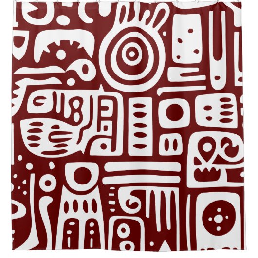 Donkerrood en witte doodles 3 van 4 douchegordijn (Voorkant)